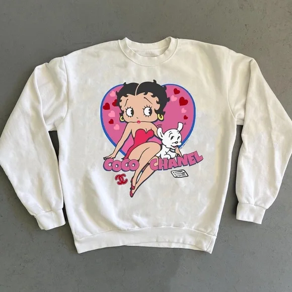 mega yacht betty boop coco chanel graphic white oversized crewneck